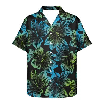 Módní Hawaii Hibiscus Print Pánské Značkové Oblečení Letní Volné Pánské Košile s Krátkým Rukávem V Neck Pánské Košile Doprava Zdarma