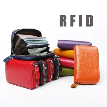 Módní Klasické RFID Hovězí Anti-theft Kartáč Varhany Karty Tašky Skutečné Hovězí kůže Multi-funkční Ruční Přenosný