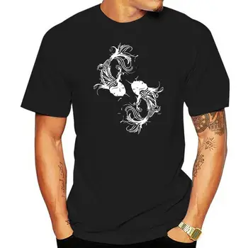 Módní Kreativní Grafické T-shirt Top Černé Coton Pánská Dva Koi Fish Japonský Jednoduchý Jersey Módní Pánské Krátký rukáv Košile T