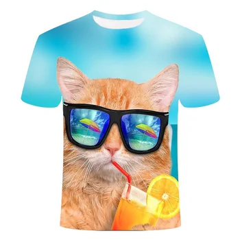 Módní Nové Cool T-shirt Muži a Ženy Roztomilý 3D T-shirt Tištěné Zvíře Kočka-Krátký rukáv Letní Tričko T-shirt