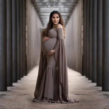 Módní Sestřih z Jednoho kusu Krku Off Rameno Šaty Elegantní Těhotenské Ženy Fotografie Rekvizity Těhotné Ženy Šaty