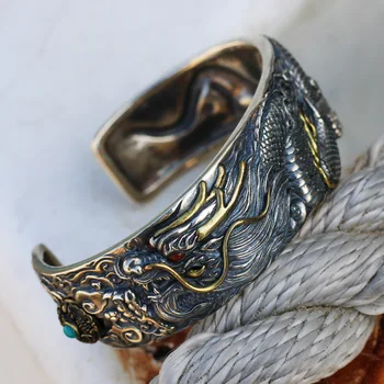 Módní Trend Klasický Čínský Styl Vyřezávané Dragon Otevřít Despotický Náramek Ulici Zápěstí Doplňky, Šperky, Muži Dárek