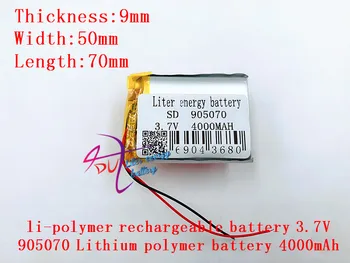 nejlepší baterie značky 3.7 V,4000mAH 905070 polymer lithium-ion / Li-ion baterie pro model letadla,GPS,mp3,mp4,mobilní telefon,reproduktor,bl
