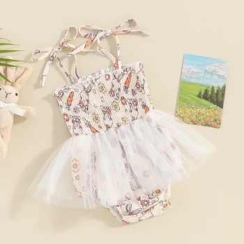 Novorozeně Dívka Velikonoční Oblečení Romper Šaty bez Rukávů Popruh s Tylu Sukně Kojenecké Oblečení 0-18 Měsíců