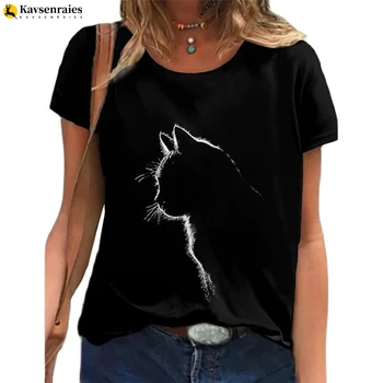 Nové Letní Ženy T-shirt Žena Oblečení Kawaii Kočka 3D Tisk T Tričko Ženy Módní Krátký Rukáv Ležérní Halenka Topy