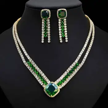 Nové V Náhrdelník Elegantní Dámské Zirkony Brilantní Šperky za Luxusní Svatební Svatební Šperky Set Party Dress-up