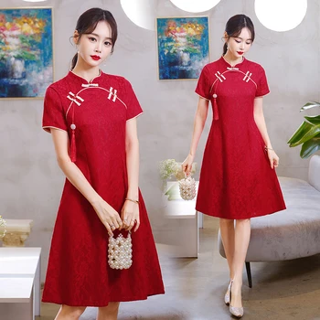 Nový Toast Cheongsam Svatební Retro Čínské Tradiční Svatební Červené Qipao Šaty pro Ženy