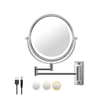 Nástěnné kosmetické Zrcadlo 1/10X Lupa 8 Palcový Otočná s Prodlužovací Rameno Lampy Marnost A Zrcadlo v Koupelně s 3 Barevné Tem