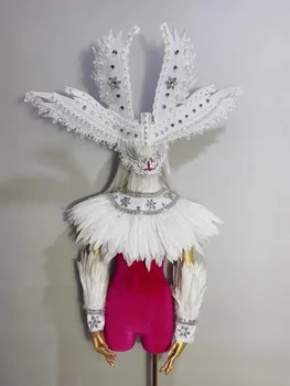 Peří cape Ženy gogo zpěvák, tanečník jevištní výkon nosit Sexy ženy ukazují kostým celoobličejová maska čelenka