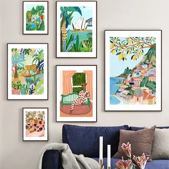 Positano, Amalfi Pobřeží Rostlinu Sloní Holka Van Wall Art Malířské Plátno Plakáty A Tisky Zeď Obrázky Pro Obývací Pokoj Dekor