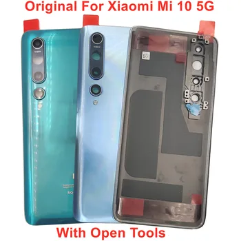 Pro Xiaomi Mi 10 5G Originální Zadní Víko Baterie Sklo Kryt Zadních Dveří Bydlení Panel Případě Se Snímek Kamery, Čočky Baterku, Lepidlo