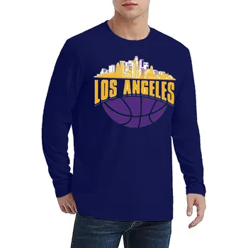 Pánská Dlouhý Rukáv T-Košile Módní Basketbal Los Angeles City Map Print Tee Tops Crewneck Čisté Barvy Svetr Ležérní Sportovní oblečení