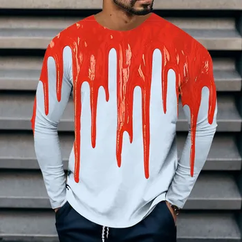 Pánské Halloween Krve Print T Shirt Dlouhý Rukáv Crew Neck Top T Tričko, Prodyšný Tees