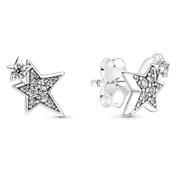 Původní Chvíle Šumivé Asymetrické Hvězdy Stud Náušnice Pro Ženy 925 Sterling Silver Svatební Dar, Módní Šperky