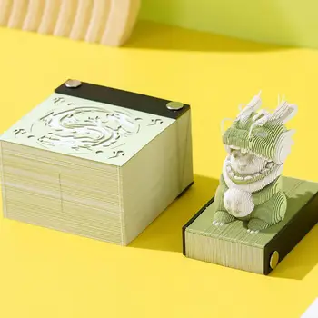 Roztomilý Malý Drak 3D Papír Řezbářské Umění Poznámkový blok 2024 Kalendář Tří-dimenzionální Sticky Notes Roztomilý Memo Pad Stůl Ozdoby Dárek