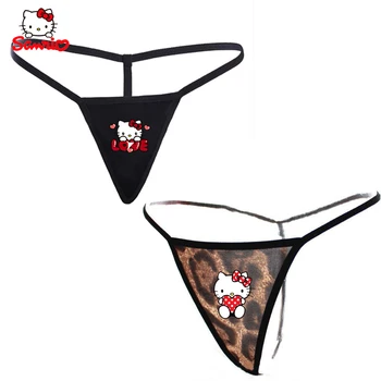 Sanrio Hello Kitty Sexy Leopardí Tisku Kalhotky Ženy Popruh Nízkým Pasem Sexy Spodní Prádlo Prodyšné G-String Smyslný Spodní Prádlo Tanga