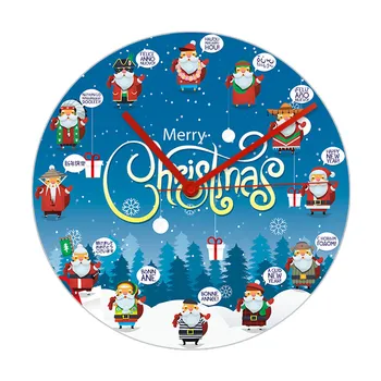 Santa Claus Pozdraví Se V Různých Jazykových Karikatura Nástěnné Hodiny Nový Rok Domů Dekor Veselé Vánoční Pozdravy Umění Tisknout Zeď Hodinky