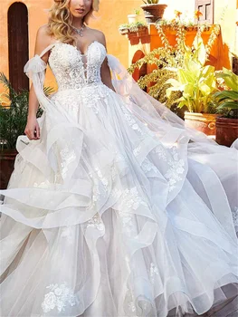 Sexy Off-The-Rameno Svatební Šaty 2024 Okouzlující Špagety Popruh Svatební Šaty Elegantní Podlaha délka Šaty Vestidos De Novia