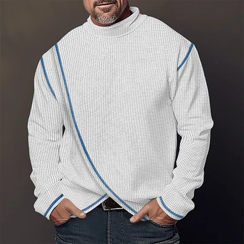 Streetwear Zima Podzim Pánská Móda Základní Žebrovaný Top Módní Rolák Dlouhý Rukáv Svetr Muži Oblečení Stitch Košile Vafle