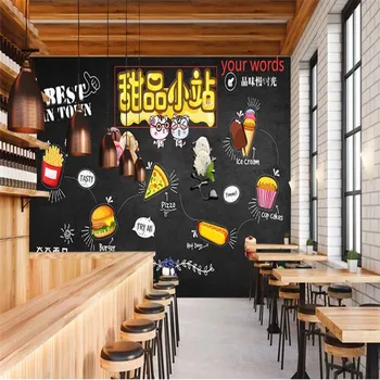 Tabuli Ručně malované zmrzlina Dezert tapety 3D Fast Food Restaurace, Snack Bar Průmyslové Dekor Pozadí 3D Tapety