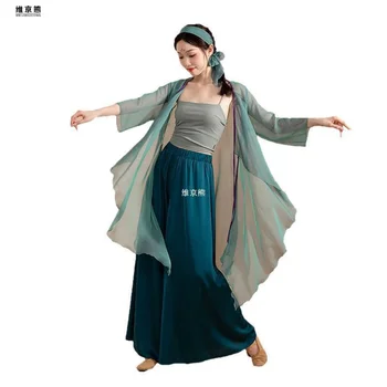 Taneční Šaty Klasického Tance Dlouhý Zelený Had Tělo Rým Příze Školení Každodenní Praxi Šaty Volné Tekoucí Gázy Čínský Tanec