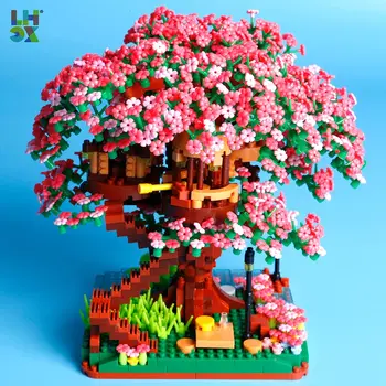 Třešňový Květ Bonsai Strom stavebnic pro Dívky 2138pcs Mini Cihly Sakura Tree House Dárek pro Děti i Dospělé