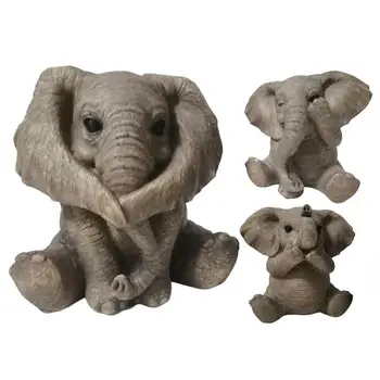 Tři Moudré Slona Dekor Štěstí, Feng Shui Roztomilý Šedý Slon Figurky Pryskyřice Kreativitu Slon Dekorace Stolu