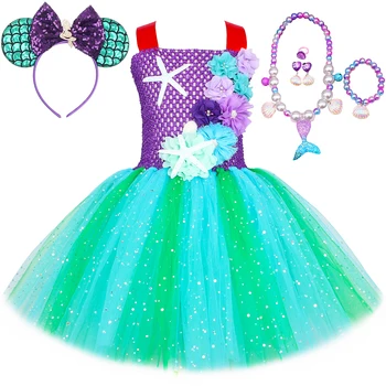 Třpytivé Princezna Mořská Panna Šaty Pro Dívky Narozeniny Tutu Oblečení Halloween Malá Mořská Víla Kostým Pro Děti Módní Oblečení Set