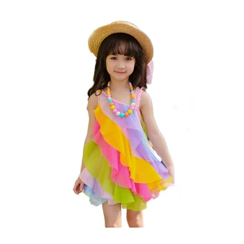 V létě roku 2022 šaty pro dívky módní dětské rainbow šaty krajka děti šaty pro dívky letní šaty dítě