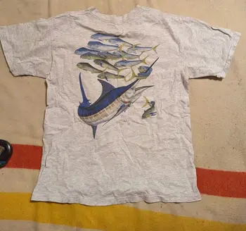 Vintage Guy Harvey Pánské Mečouna Graphic Pocket T-Shirt Velikost L USA 90. LET, dlouhé rukávy
