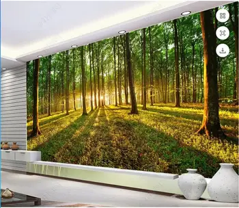 vlastní nástěnné 3d fotografie tapety Sluneční světlo proniká do lesní krajiny, malování domů dekor tapety na zeď 3d obývací pokoj