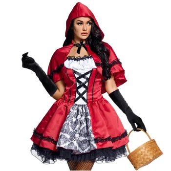 Více Karneval Halloween Lady Červená Karkulka Kostým Klasický Vintage Clubwear Hrát Oblek Cosplay Maškarní Party Šaty