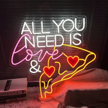 Vše, co Potřebujete, Je Láska & Pizza Vlastní LED Neon Podepsat Jídlo Noční Světlo Domova Zeď Dekor Osobní Znamení Baru Pokoj Párty Vítejte Znamení
