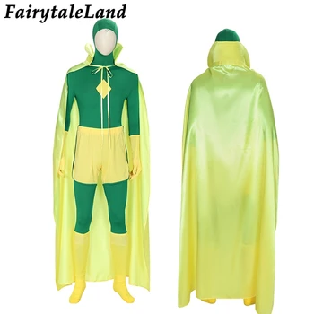 WandaVision Cosplay Kostým Superhrdiny Vidění Zelenou Kombinézu Maškarní Halloween Karneval Oblečení S Pláštěm