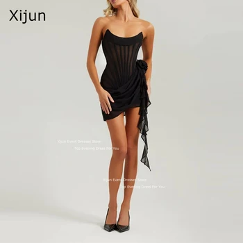 Xijun Sexy Černé Mini Šaty Bez Rukávů Klub Party Šaty Krátký Formální Ples Šaty Moderní Koktejlové Šaty Pro Ženy