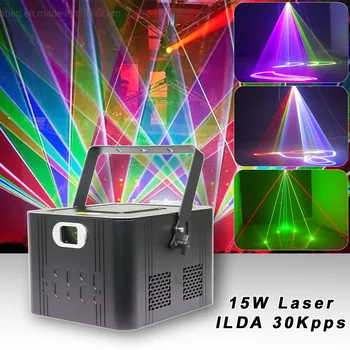 YUER 15W RGB 3D Animace Skener DJ Laserové Světlo DMX ILDA Paprsek, Projektor, Bar, Klub, Disco Vánoční Party, Svatební Show, Světlo