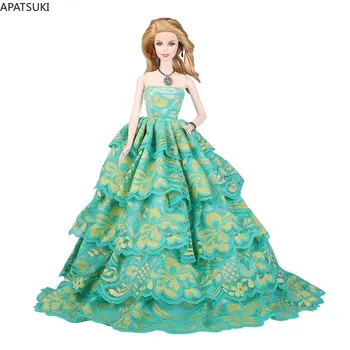 Zelená Vysoce Módní Multi-layer Krajky Svatební Šaty pro Panenku Barbie Šaty, Oblečení, Party Šaty, Oblečení, Ručně vyráběné Hračky pro Děti
