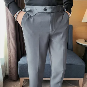 Značku Pánské Šaty Kalhoty Slim Muži Kancelář Kalhoty Obchodní Ležérní Roční Období Volné Britské Úsek Rovný Pas Módní Oblek Kalhoty