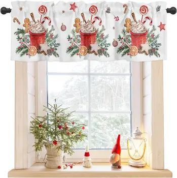 Záclonka, Závěs pro Okna v Kuchyni Vánoční Krátké Záclony pro Kuchyně, Obývací Pokoj, Ložnice, Koupelna Vánoční Dekorace