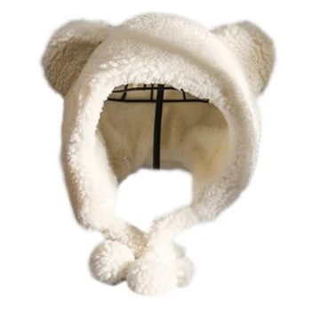Ženy Faux Fleece Fuzzy Plyšové Zimní Beanie Hat Lyžařské Čepice Ušní Klapky Pompoms Chladné Počasí, Sníh Lyžařské Medvěd Uši Ch N7YD