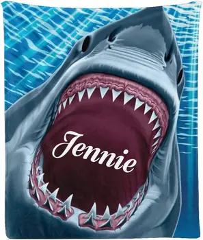 Žralok Vlastní Deku s Názvem Text Osobní Divoký Shark Super Měkký Fleece Hodit Deku na Gauč rozkládací Pohovkou Celou Sezónu
