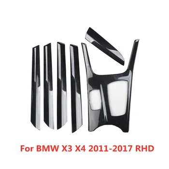 6ks Uhlíkových Vláken Tištěné Auto Gear Dveří Nálepka Kryt Lišta Lišta pro BMW X3 X4 2011 2012 2013 2014 2015 2016 2017 RHD