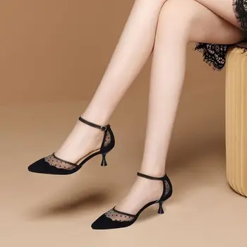 Boty pro Ženy 2023 s Střední Podpatky Ženy Letní Obuv Transparentní Jasné Špičaté Toe Stilito Sandály Elegantní a Elegantní 39