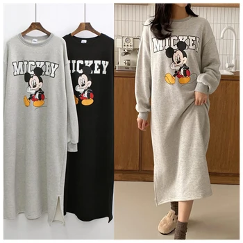 Disney Mickey Mouse Jaro Podzim Svetr Šaty S Dlouhým Rukávem Ženy, Oblečení S Kapucí Límec Kapsy Ležérní Lady Dress Mikina