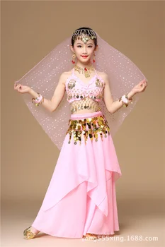 Dětské Indiánské Taneční Vystoupení Kostým Bollywood Indické Bellydance Šaty Jevištní Výkon Oblek Pro Dívky
