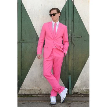 Elegantní Růžové Sako Obleky pro Muže, Ležérní Oblečení, Jediného Breasted Vroubkované Klopě Slim Fit Krejčí 2 Ks Bunda, Kalhoty, Kostým