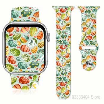 Kreslený Velikonoční Série 1 Vytištěno Silikonové Popruh Pro Apple Watch Band 7/6/5/4/3/2/1 SE 8 Ultra 38/40/41mm 42/44/45/49mm Náramek