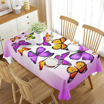 Motýl Obdélník Ubrus Omyvatelný Opakovaně Polyester Květinové ubrus pro Kuchyň, kde se Podává Strana, Outdoor Banquet