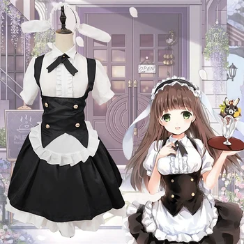 Místo Japonské anime černé a bílé služka čerstvé a roztomilé králičí ucho, tmavé šaty hravý lolita nadýchané sukně