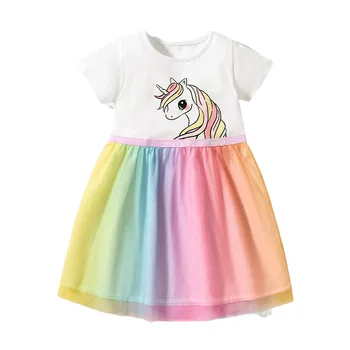 Nové Dětské Girls Krátký Rukáv Šaty Oblečení Dětské Letní Šaty Princezny Pro Děti, Párty, Ples Průvod Oblečení Unicorn 2-8Y